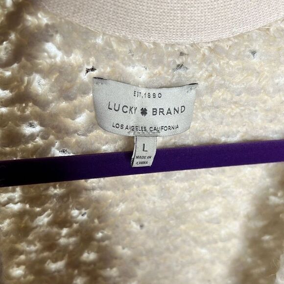 Lucky Brand Finn Ivory Fuzzy Wool Open Long Chunky Knit Cardigan Sweater Size La - Picture 2 of 6